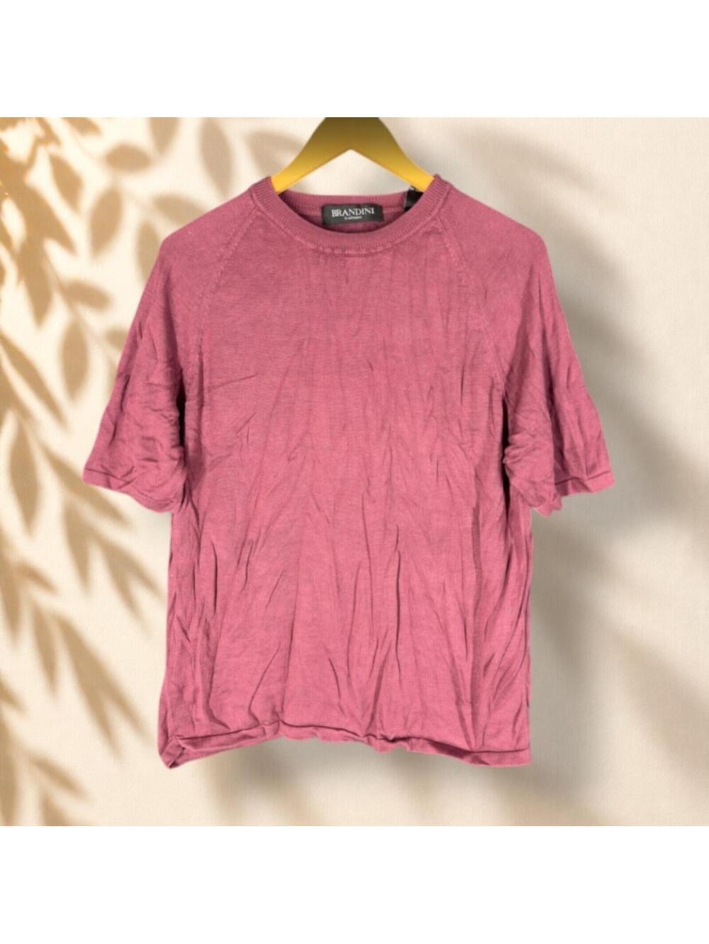 Brandini Knit Top Women L Large Pink Crew Neck Short Sleeve Silk Casual Solid